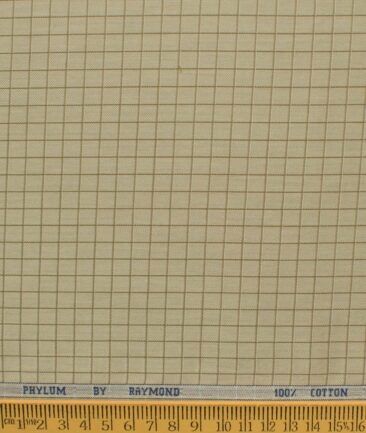 Raymond Men's Pure Cotton Checks 2.25 Meter Unstitched Shirting Fabric (Light Brown)