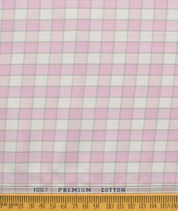 Raymond Men's Premium Cotton Checks 2.25 Meter Unstitched Shirting Fabric (White & Pink)