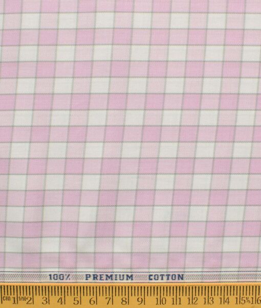 Raymond Men's Premium Cotton Checks 2.25 Meter Unstitched Shirting Fabric (White & Pink)