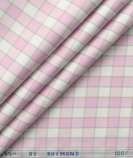 Raymond Men's Premium Cotton Checks 2.25 Meter Unstitched Shirting Fabric (White & Pink)