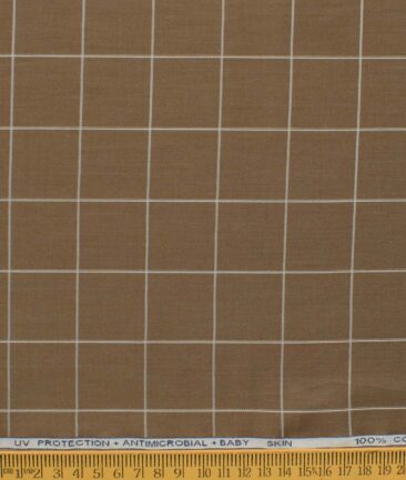 Raymond Men's Technosmart Cotton Checks 2.25 Meter Unstitched Shirting Fabric (Coffee Brown)