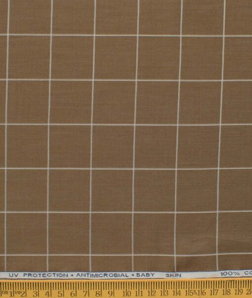 Raymond Men's Technosmart Cotton Checks 2.25 Meter Unstitched Shirting Fabric (Coffee Brown)