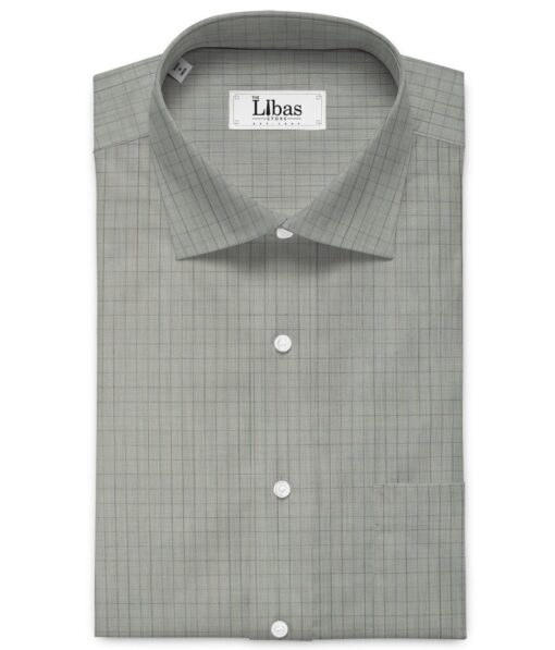 Raymond Men's Cotton Blend Wrinkle Free Checks 2.25 Meter Unstitched Shirting Fabric (Grey)