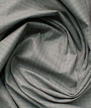 Raymond Men's Cotton Blend Wrinkle Free Checks 2.25 Meter Unstitched Shirting Fabric (Grey)