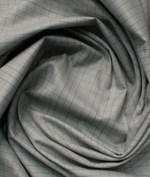 Raymond Men's Cotton Blend Wrinkle Free Checks 2.25 Meter Unstitched Shirting Fabric (Grey)