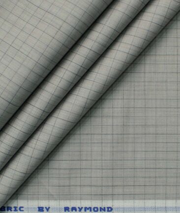 Raymond Men's Cotton Blend Wrinkle Free Checks 2.25 Meter Unstitched Shirting Fabric (Grey)