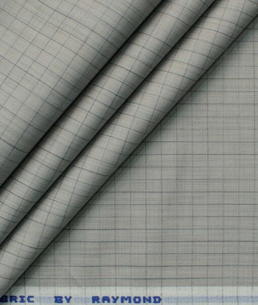 Raymond Men's Cotton Blend Wrinkle Free Checks 2.25 Meter Unstitched Shirting Fabric (Grey)