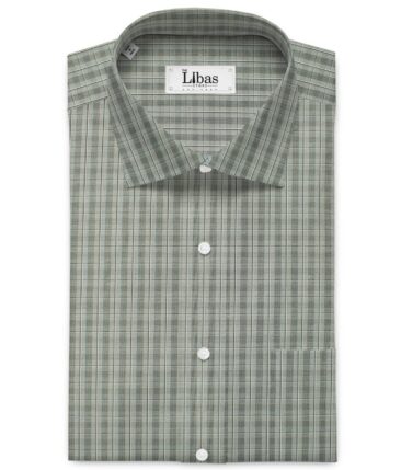 Raymond Men's Cotton Blend Wrinkle Free Checks 2.25 Meter Unstitched Shirting Fabric (Grey)