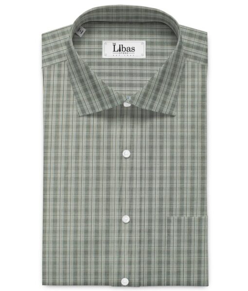 Raymond Men's Cotton Blend Wrinkle Free Checks 2.25 Meter Unstitched Shirting Fabric (Grey)