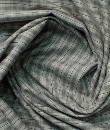 Raymond Men's Cotton Blend Wrinkle Free Checks 2.25 Meter Unstitched Shirting Fabric (Grey)