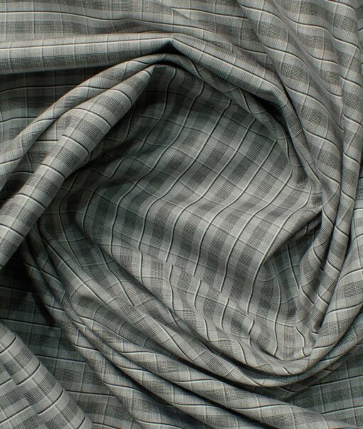 Raymond Men's Cotton Blend Wrinkle Free Checks 2.25 Meter Unstitched Shirting Fabric (Grey)