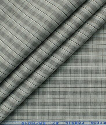 Raymond Men's Cotton Blend Wrinkle Free Checks 2.25 Meter Unstitched Shirting Fabric (Grey)