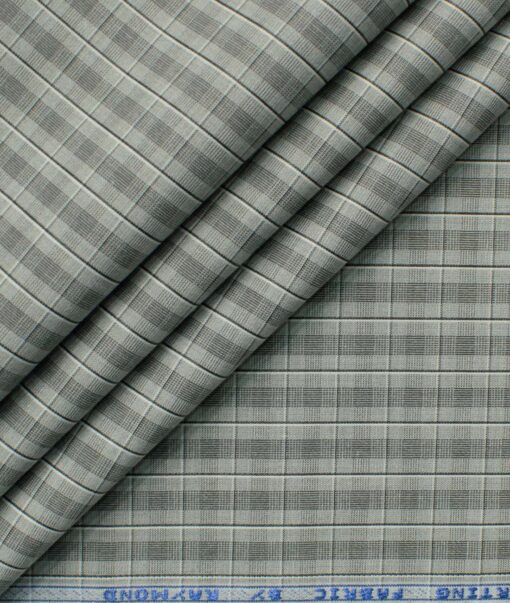 Raymond Men's Cotton Blend Wrinkle Free Checks 2.25 Meter Unstitched Shirting Fabric (Grey)