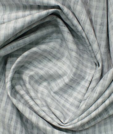 Raymond Men's Cotton Blend Wrinkle Free Checks 2.25 Meter Unstitched Shirting Fabric (Grey & White)