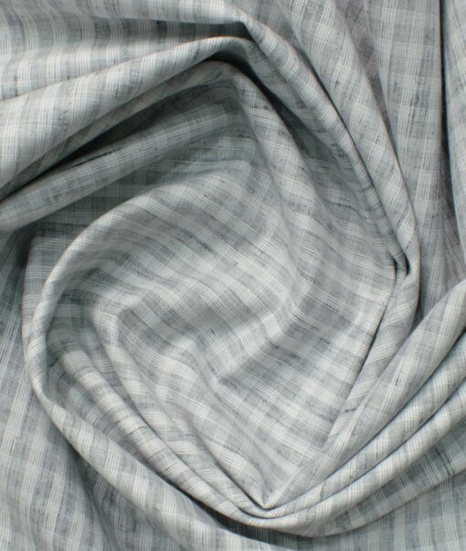 Raymond Men's Cotton Blend Wrinkle Free Checks 2.25 Meter Unstitched Shirting Fabric (Grey & White)