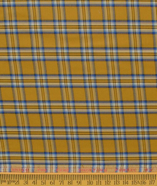 Raymond Men's Cotton Blend Wrinkle Free Checks 2.25 Meter Unstitched Shirting Fabric (Mustard Yellow)