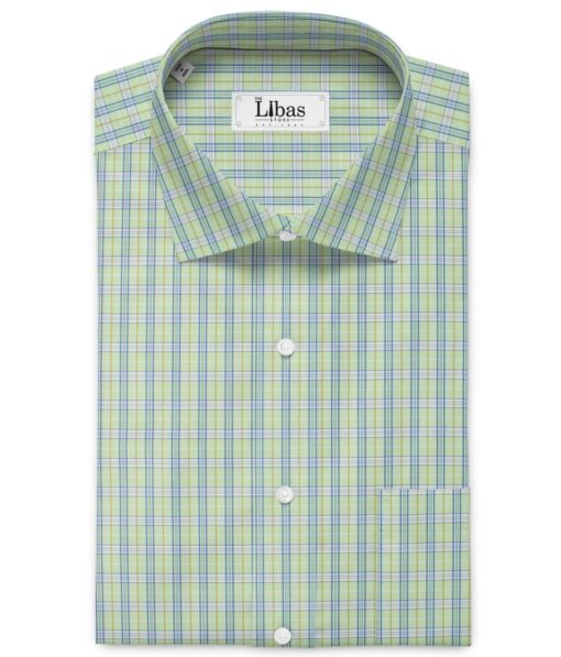 Raymond Men's Cotton Blend Wrinkle Free Checks 2.25 Meter Unstitched Shirting Fabric (Olive Green)