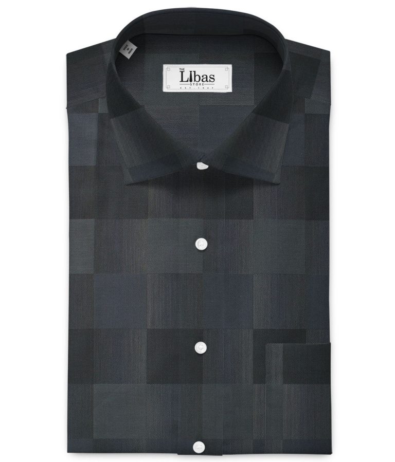 Soktas Men's Egyptian Cotton Self Design 2.25 Meter Unstitched Shirting Fabric (Dark Grey)