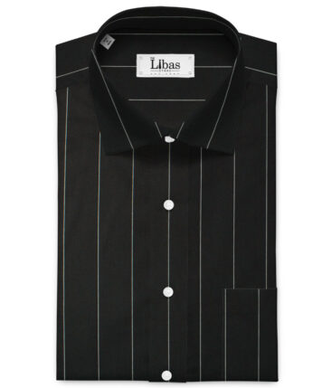 Soktas Men's Egyptian Cotton Striped 2.25 Meter Unstitched Shirting Fabric (Black)