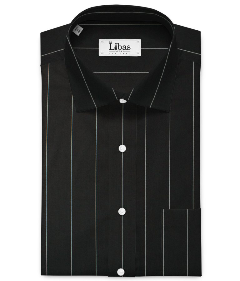 Soktas Men's Egyptian Cotton Striped 2.25 Meter Unstitched Shirting Fabric (Black)