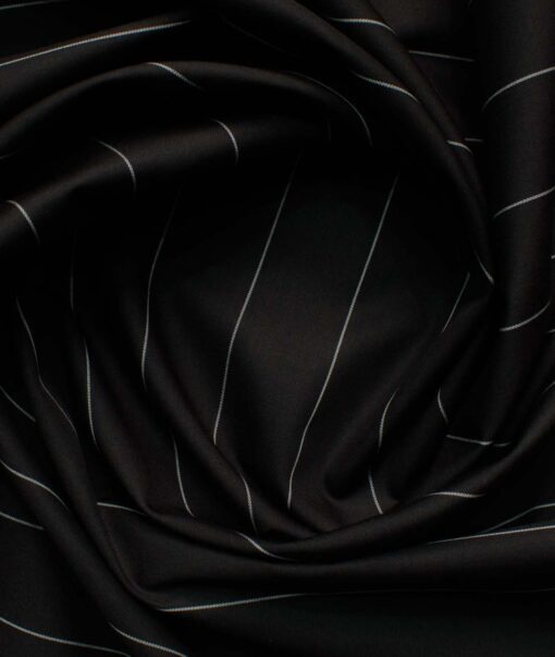 Soktas Men's Egyptian Cotton Striped 2.25 Meter Unstitched Shirting Fabric (Black)