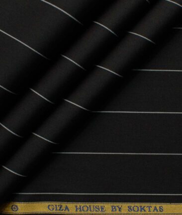 Soktas Men's Egyptian Cotton Striped 2.25 Meter Unstitched Shirting Fabric (Black)
