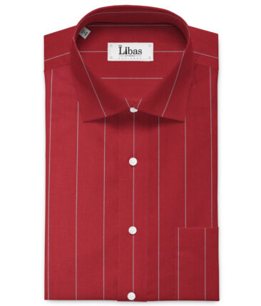 Soktas Men's Egyptian Cotton Striped 2.25 Meter Unstitched Shirting Fabric (Red)