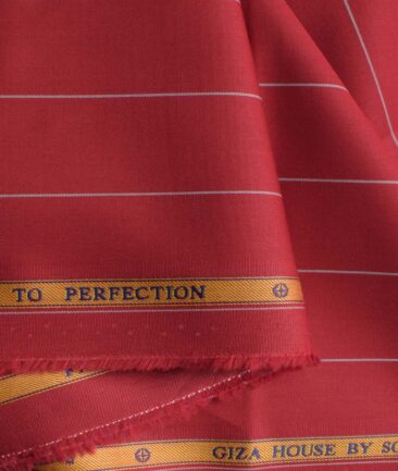 Soktas Men's Egyptian Cotton Striped 2.25 Meter Unstitched Shirting Fabric (Red)