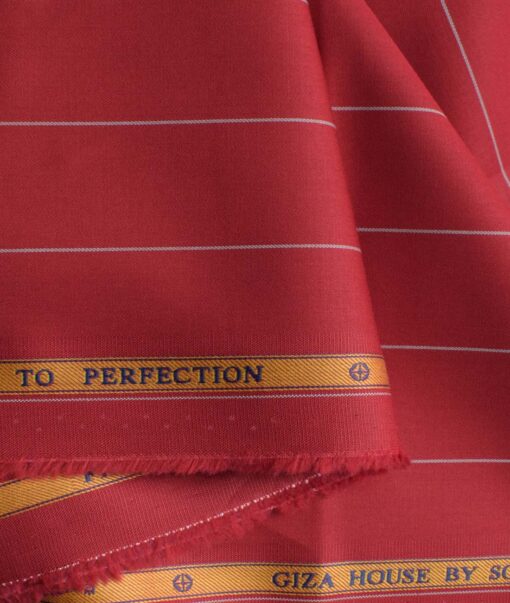 Soktas Men's Egyptian Cotton Striped 2.25 Meter Unstitched Shirting Fabric (Red)