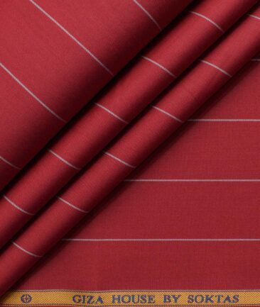 Soktas Men's Egyptian Cotton Striped 2.25 Meter Unstitched Shirting Fabric (Red)