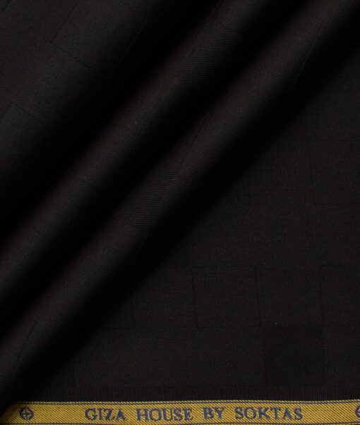 Soktas Men's Egyptian Cotton Self Design 2.25 Meter Unstitched Shirting Fabric (Black)