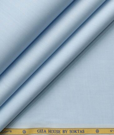 Soktas Men's 200/2 Egyptian Cotton Solids 2.25 Meter Unstitched Shirting Fabric (Sky Blue)