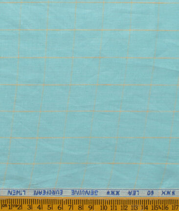 Linen Club Men's 100% Linen 60 LEA Checks 3.75 Meter Unstitched Suiting Fabric (Teal Blue)