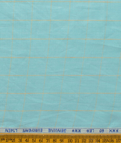 Linen Club Men's 100% Linen 60 LEA Checks 3.75 Meter Unstitched Suiting Fabric (Teal Blue)