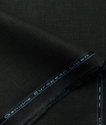 Linen Club Men's 100% Linen 25 LEA Solids 3.75 Meter Unstitched Suiting Fabric (Jet Black)