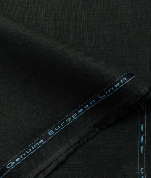 Linen Club Men's 100% Linen 25 LEA Solids 3.75 Meter Unstitched Suiting Fabric (Jet Black)
