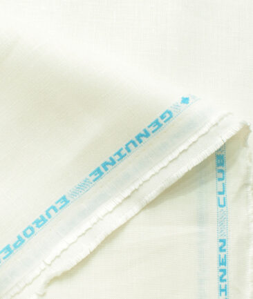 Linen Club Men's 100% Linen 25 LEA Solids 3.75 Meter Unstitched Suiting Fabric (Milky White)