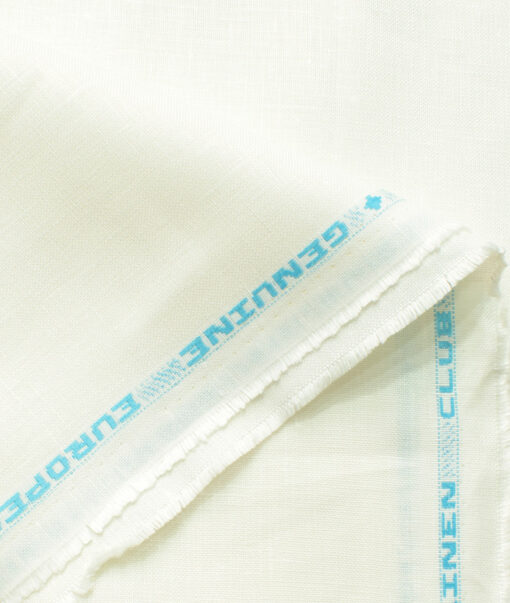 Linen Club Men's 100% Linen 25 LEA Solids 3.75 Meter Unstitched Suiting Fabric (Milky White)