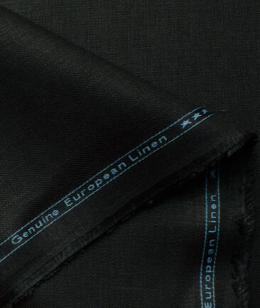 Linen Club Men's 100% Linen 30 LEA Solids 3.75 Meter Unstitched Suiting Fabric (Jet Black)