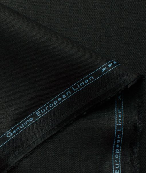Linen Club Men's 100% Linen 30 LEA Solids 3.75 Meter Unstitched Suiting Fabric (Jet Black)