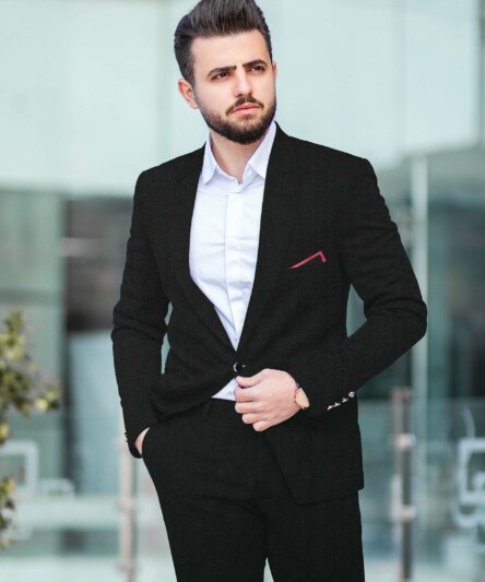 Cadini Men's 30% Wool Super 120's Solids 3.75 Meter Unstitched Suiting Fabric (Jet Black)