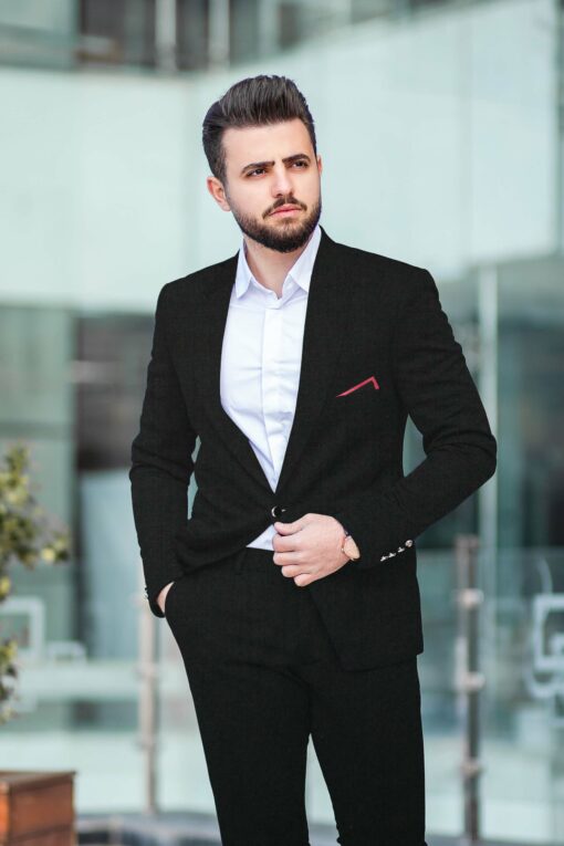 Cadini Men's 30% Wool Super 120's Solids 3.75 Meter Unstitched Suiting Fabric (Jet Black)