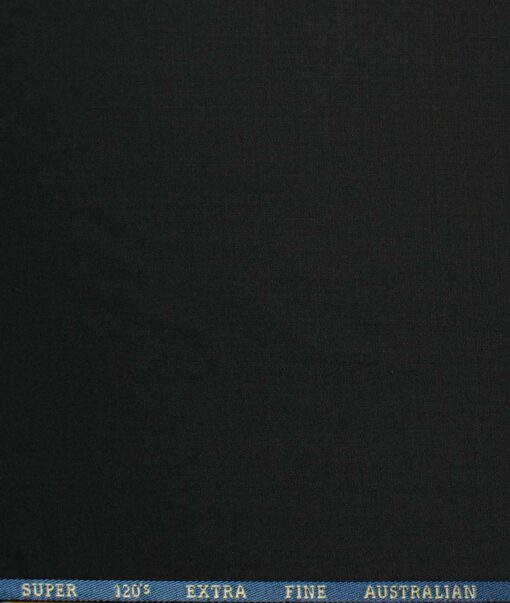 Cadini Men's 30% Wool Super 120's Solids 3.75 Meter Unstitched Suiting Fabric (Jet Black)
