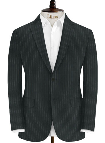 Cavalero Men's 70% Wool Super 130's Striped 3.75 Meter Unstitched Suiting Fabric (Blackish Grey)