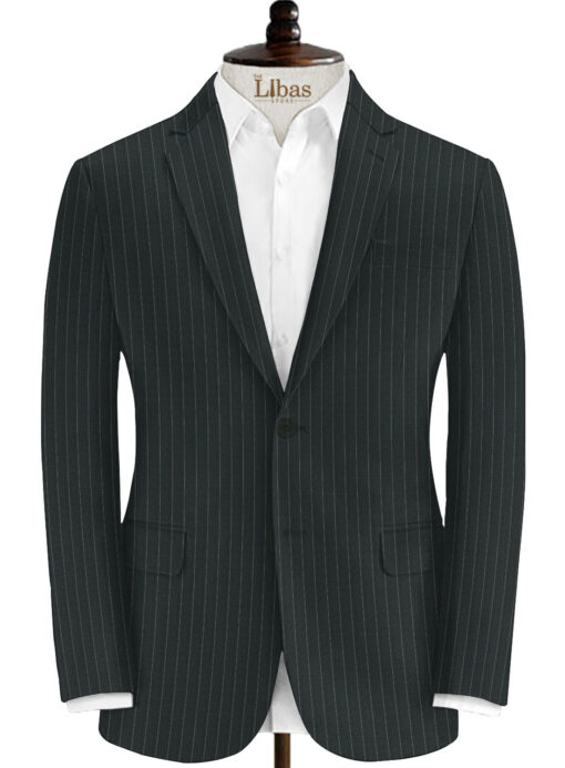 Cavalero Men's 70% Wool Super 130's Striped 3.75 Meter Unstitched Suiting Fabric (Blackish Grey)