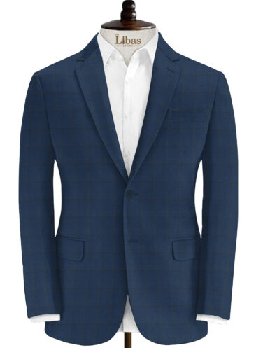 J.Hampstead Men's 20% Wool Super 90's Checks 3.75 Meter Unstitched Suiting Fabric (Dark Royal Blue)