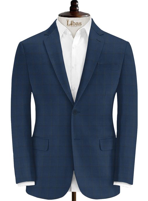 J.Hampstead Men's 20% Wool Super 90's Checks 3.75 Meter Unstitched Suiting Fabric (Dark Royal Blue)