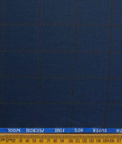 J.Hampstead Men's 20% Wool Super 90's Checks 3.75 Meter Unstitched Suiting Fabric (Dark Royal Blue)