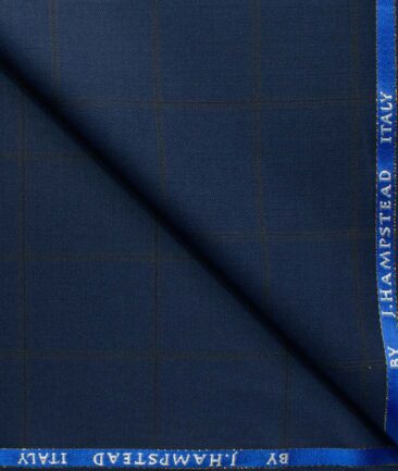J.Hampstead Men's 20% Wool Super 90's Checks 3.75 Meter Unstitched Suiting Fabric (Dark Royal Blue)