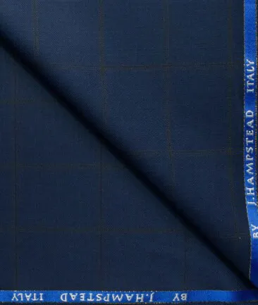 J.Hampstead Men's 20% Wool Super 90's Checks 3.75 Meter Unstitched Suiting Fabric (Dark Royal Blue)